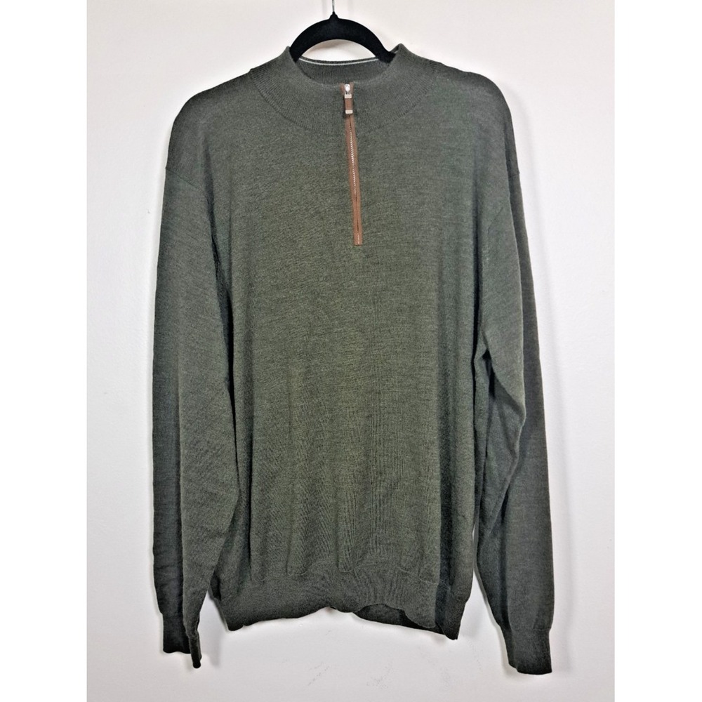 Peter Millar Sweater Men's Size XXL Brown Green Quarter 1/4 Zip Merino Wool